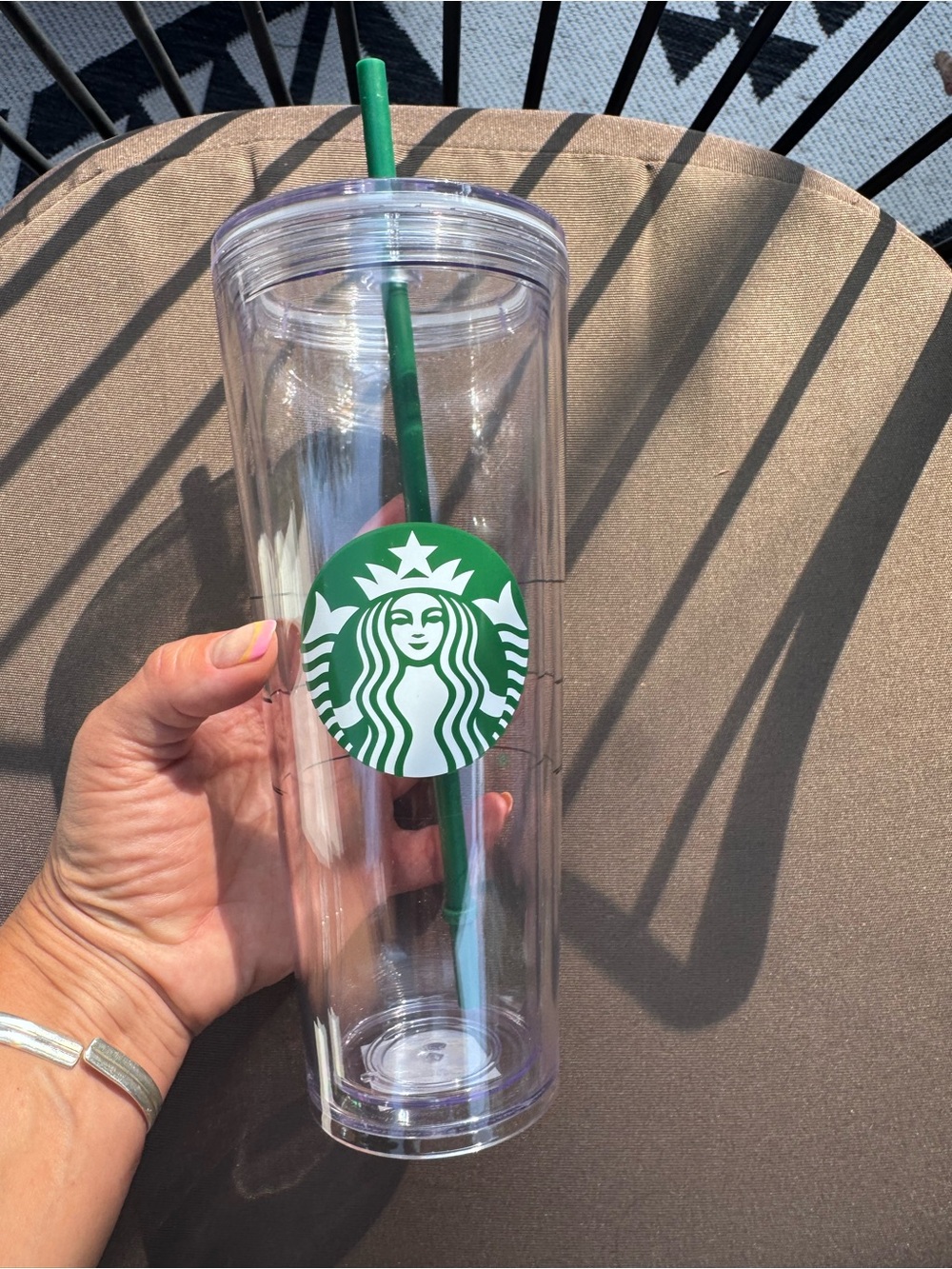 Starbucks Clear Tumbler with Green Logo and Green Straw